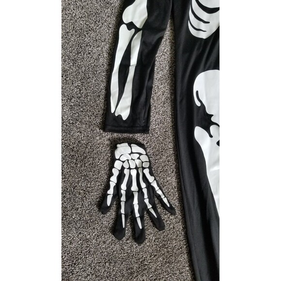 Skeleton Halloween Costume w/Hood & Gloves 1/2 Zip Approx Youth LARGE Pre-owned - Picture 2 of 9